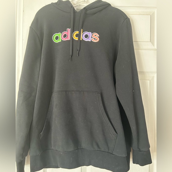 adidas Black Hoodie with Multicolor Logo - Picture 1 of 3